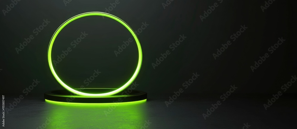 Poster 3d neon glowing circle in dark space for text highlighting empty copyspace for creative design