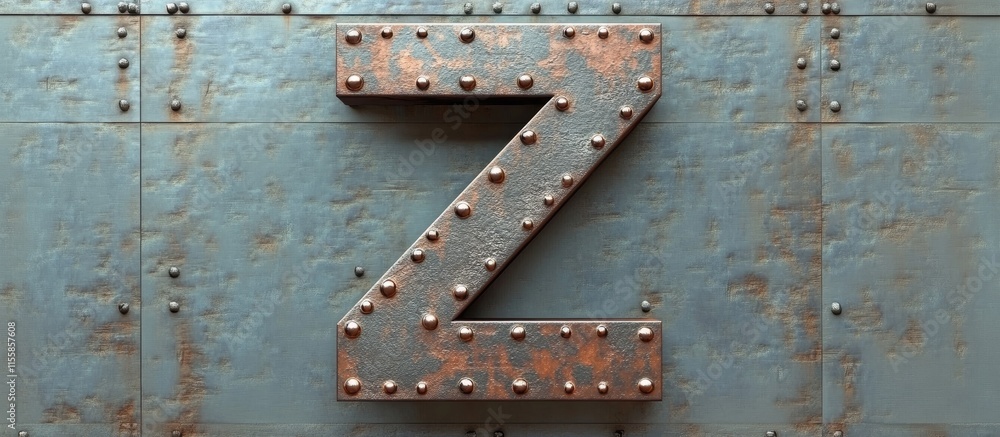 Poster 3d industrial metal letter z in wrought iron style with rusty texture and empty space for custom tex