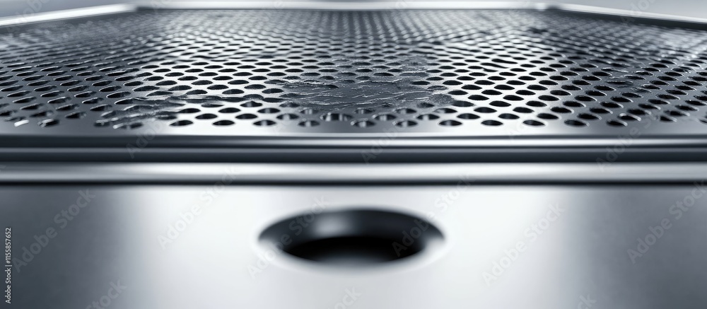 Poster 3d metallic steel texture over hexagonal grid surface with space for custom text or branding message