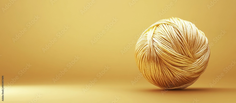 Poster 3d illustration of a golden yarn ball on a smooth background with ample space for your text or creat