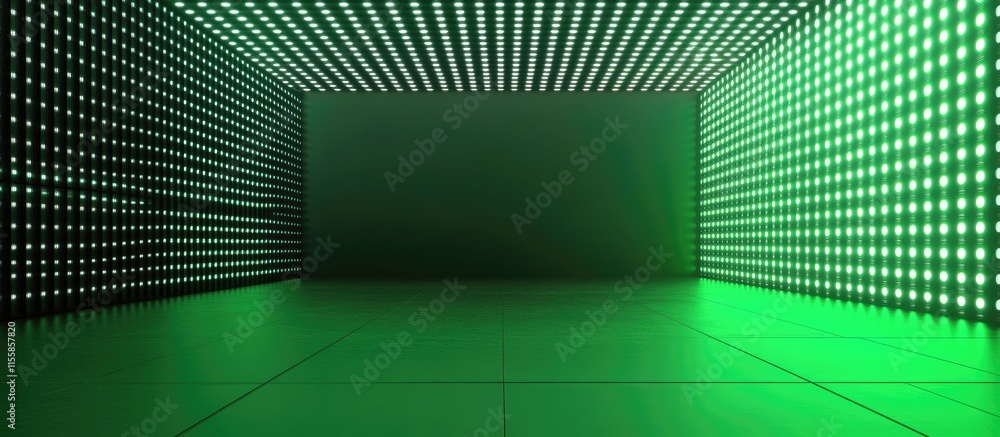 Poster abstract digital matrix with green illumination and empty copy space for text use in technology or d