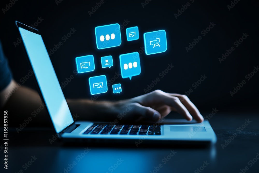 Poster ai chat digital technology, business communication, and the development of smart robot conversation,