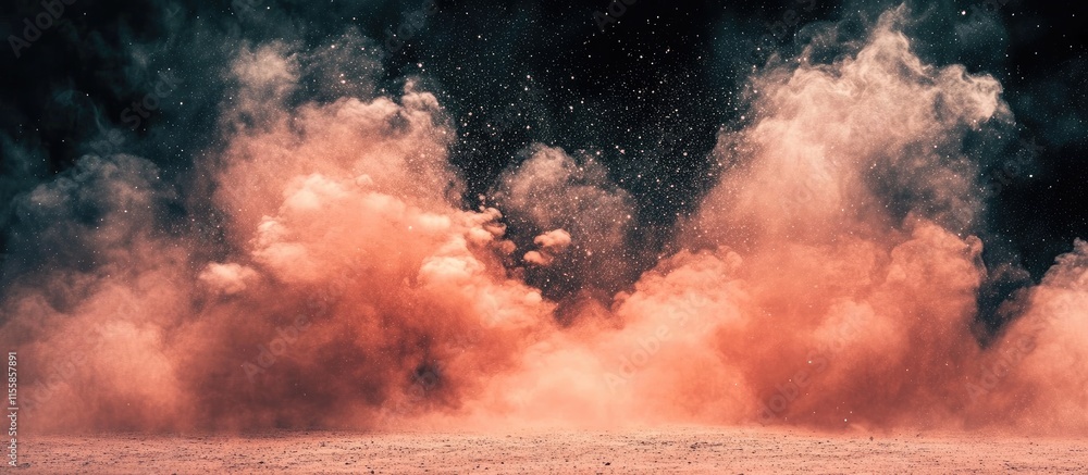Poster dust explosion background in orange and black with copyspace for text use in creative design project