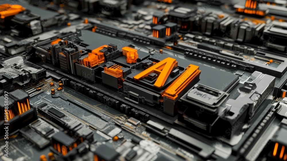 Poster stock-powered computer processor microchip enhanced with ai technology