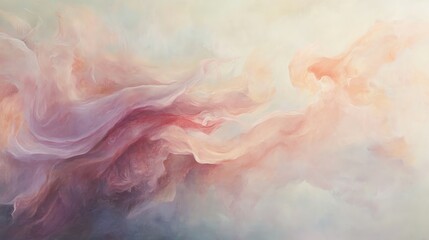 Fototapeta premium Abstract painting with soft pastel colors and flowing forms, evoking a dreamy atmosphere.