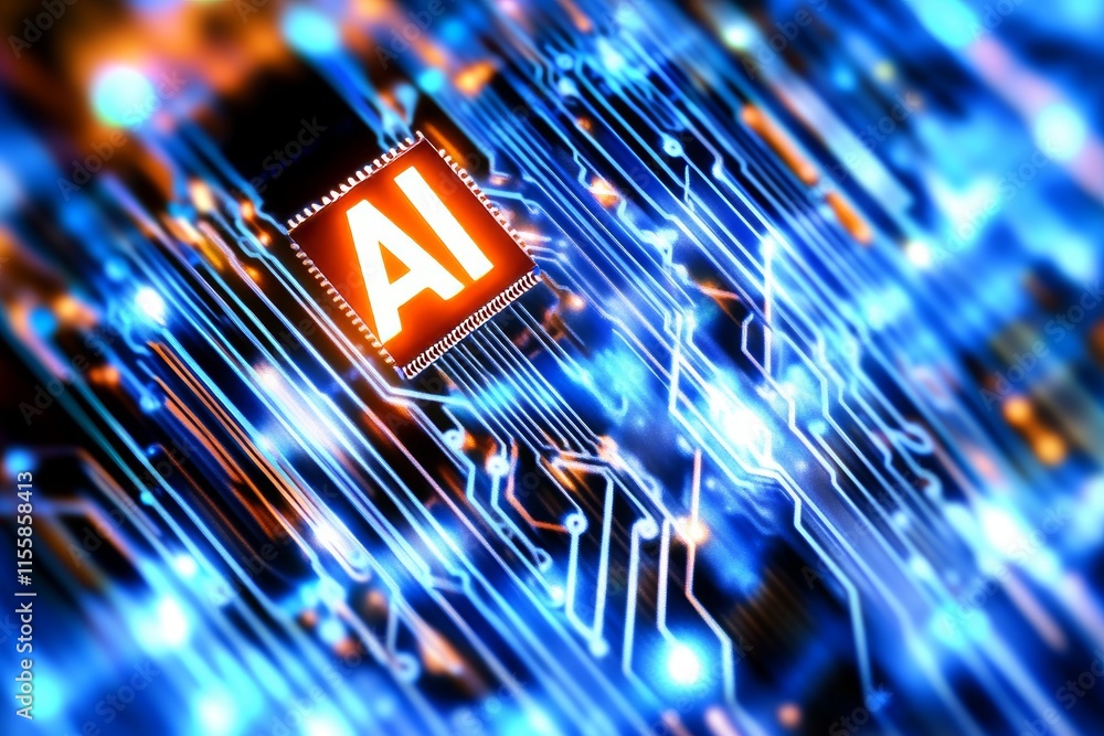 Poster a computer motherboard equipped with a cutting-edge ai processor. ai generative