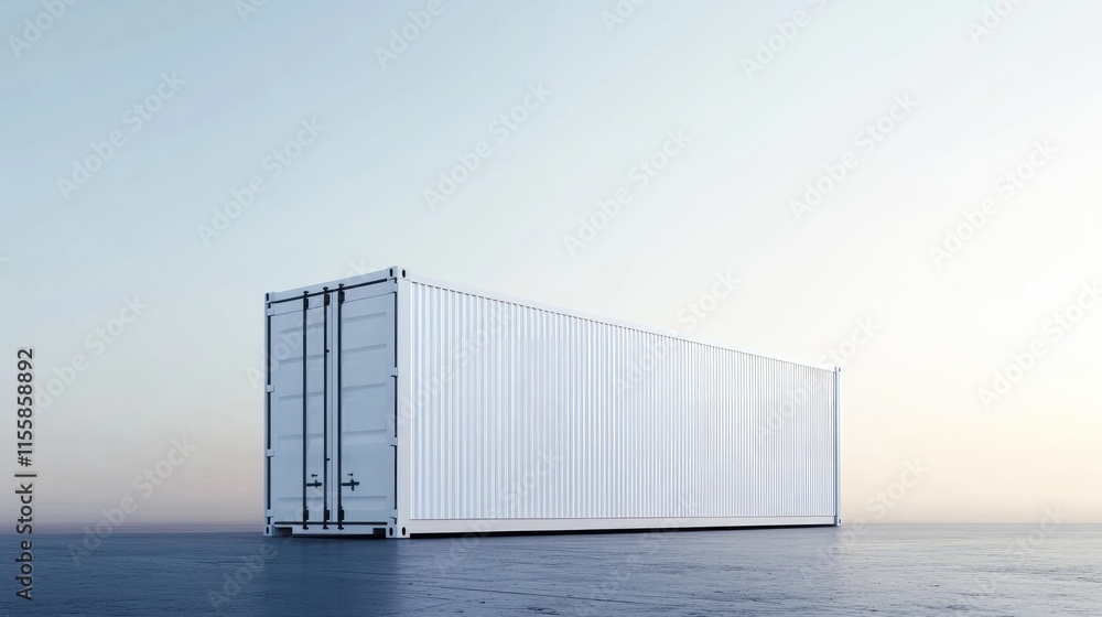 Poster aerodynamic transportation container design with clear sky background for text and branding versatil