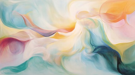 Obraz premium A vibrant abstract painting with flowing colors and soft shapes, evoking emotion and movement.