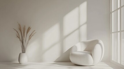 Aesthetic Minimalist Room with Natural Light Soft Curves and Neutral Tones Ideal for Text Placement and Cozy Atmosphere