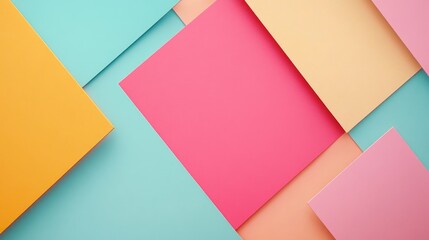 Aesthetic flat lay composition of pastel colored paper sheets with empty space for creative text or design placement