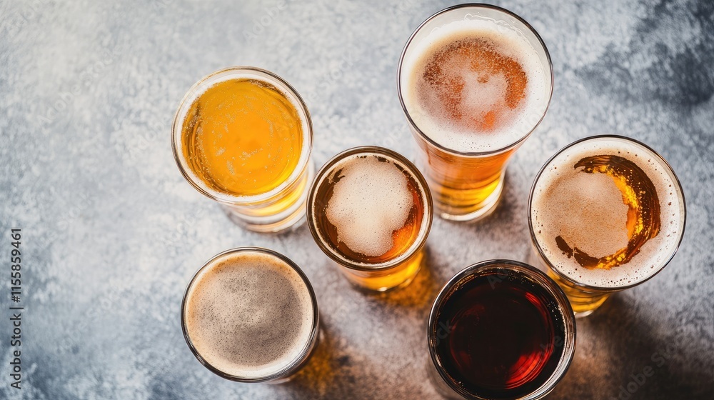 Aufkleber assorted beer glasses displaying various beer types on a light background