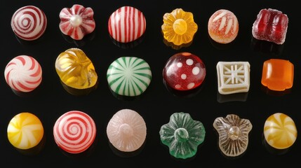 Colorful Assorted Hard Candies Displayed on a Dark Background for a Sweet Treat Concept