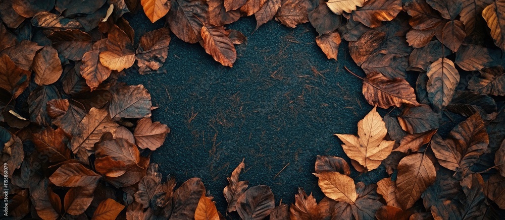 Poster Autumn Leaves Framework with Empty Center for Custom Text Placement and Seasonal Decor Elements