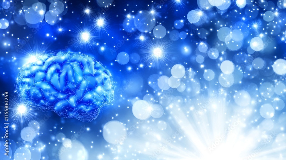 Poster brain ai integrates with a futuristic tech network in a 3d rendering, overlayed with a neuron plexus