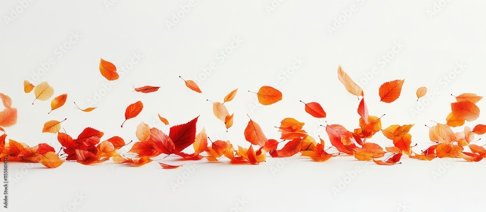 Poster vibrant autumn leaves scattered on a clean white background creating space for text and design eleme