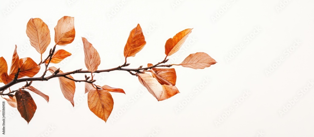 Poster autumn leaves on branch against white background with ample negative space for text and design integ