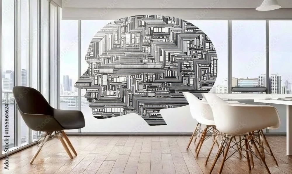 Poster stock market intelligence powered by ai, intertwined with a circuit-based design, enriched by nanote