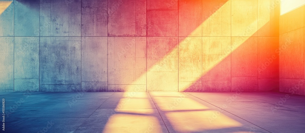 Poster vibrant concrete background with sunlight rays creating empty copyspace for text in modern interior 