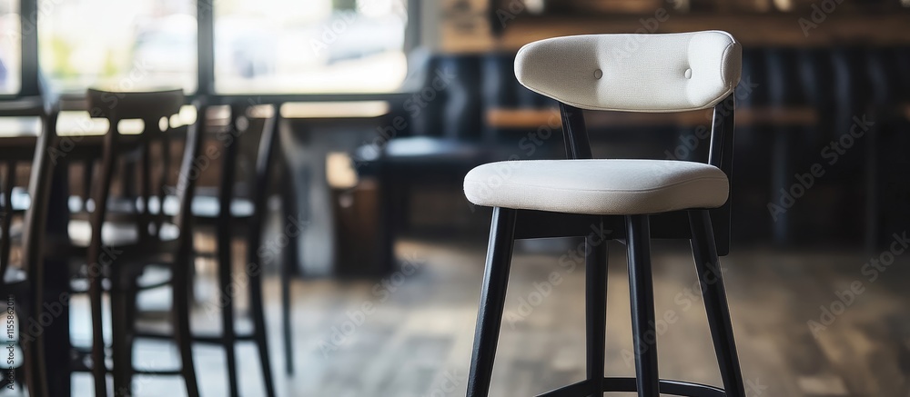 Poster stylish bar stool with black frame and white cushion in a modern setting perfect for showcasing desi