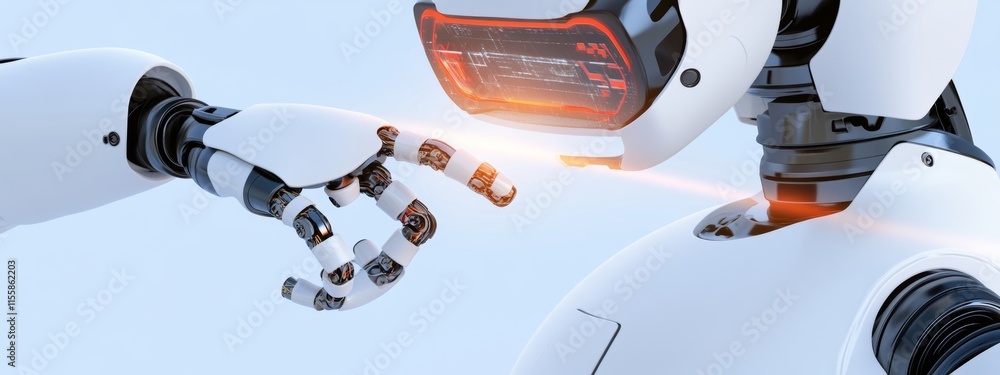 Poster in a cyber space environment, a 3d humanoid robot navigates the realms of futuristic ai and automate