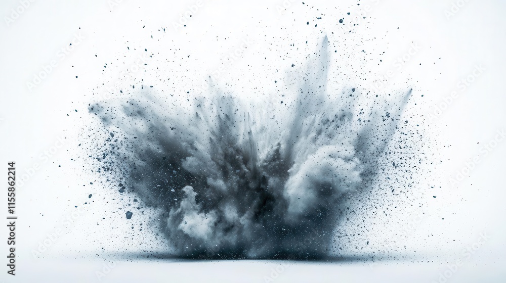 Poster high-speed explosion photography dynamic blast effect with smoke and debris particles frozen in time