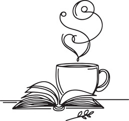 Simple Line Drawing of Coffee and Book for Quiet Moments
