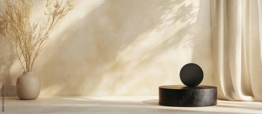 Poster elegant minimalist black display podium for branding luxury products with soft lighting and copyspac