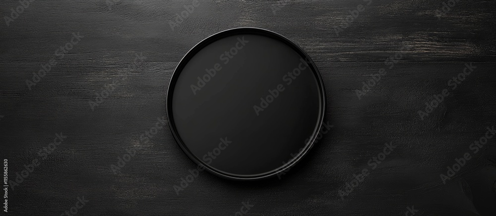 Aufkleber black round plate on dark surface top view with blank space for text or design elements ideal for fo