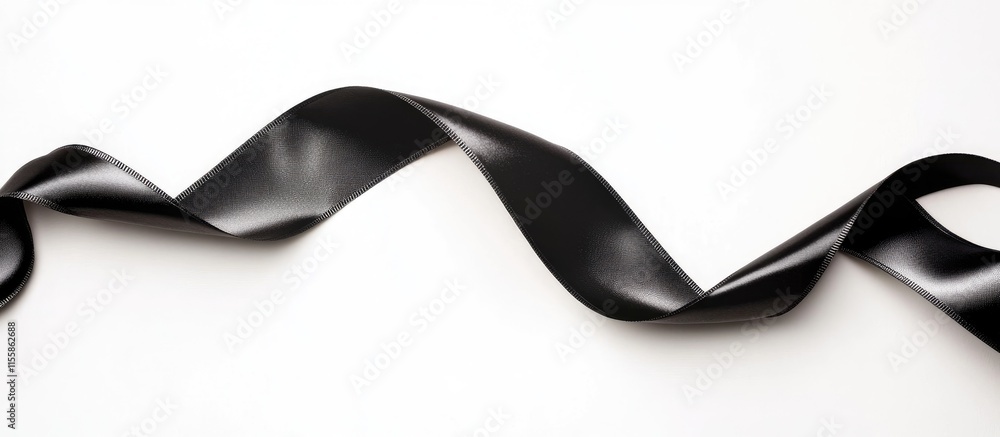 Poster elegant black ribbon on white surface creating space for text in festive and decorative context