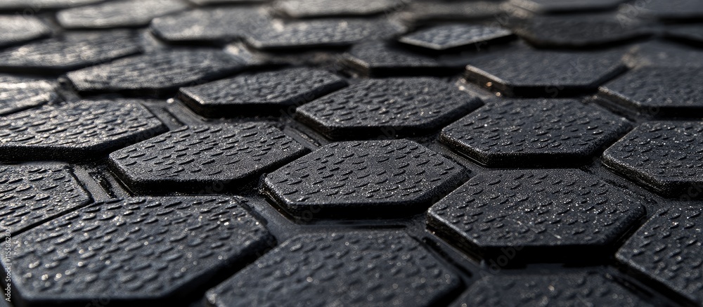 Poster black hexagonal rubber mat surface with text space for branding or design elements