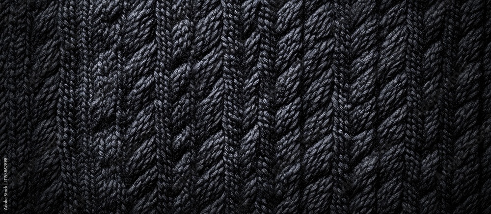 Poster black knitting texture background with detailed pattern and space for custom text or design elements