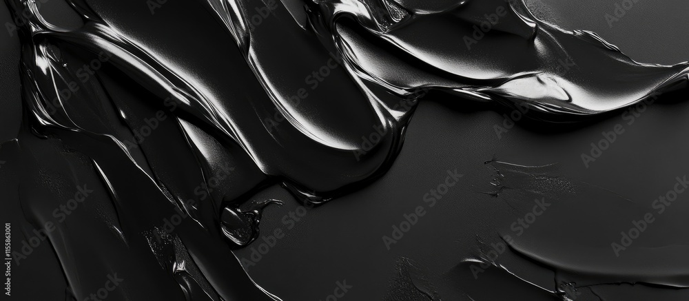 Poster black abstract texture with glossy paint surface and empty space for text or design