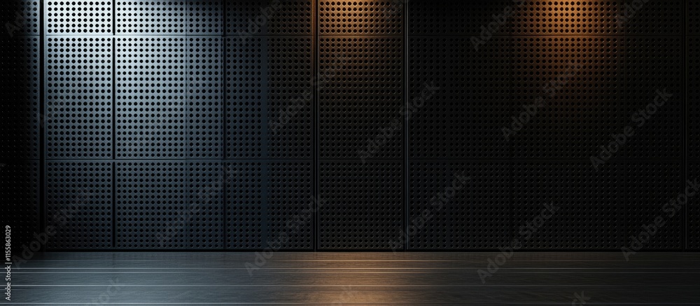 Aufkleber stylish black perforated wall with metal panels and ample space for displaying text or graphics in m