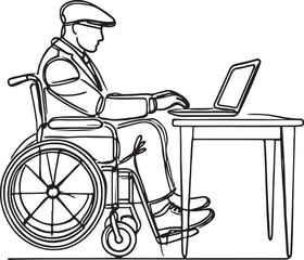 Work from Anywhere Man in Wheelchair Using Laptop - Minimalist Design