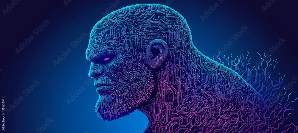 Poster illustration of a modern technology circuit board with a texture backdrop, showcasing flowing waves 