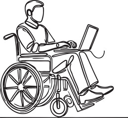 Work from Anywhere Man in Wheelchair Using Laptop - Minimalist Design