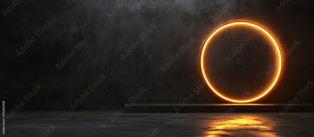Poster black concrete backdrop featuring a glowing circular element creating a dramatic setting with ample 