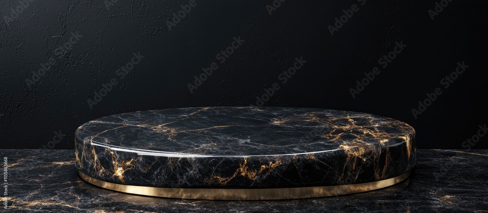 Poster elegant black marble texture background with circular display space for text or product presentation