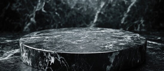 Elegant black marble podium for product display ideal for cosmetics and promotional designs featuring ample space for text and branding.