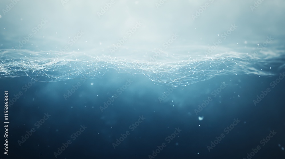 Poster background: blue and abstract, includes a network grid with linked particles. stock aig21