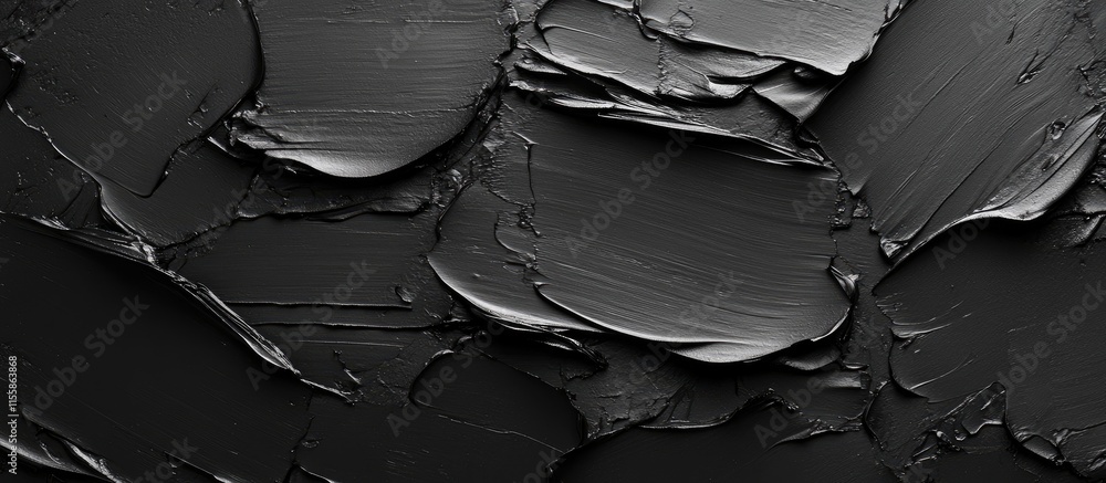 Poster black abstract paint texture background with smooth layers and ample space for text or creative desi