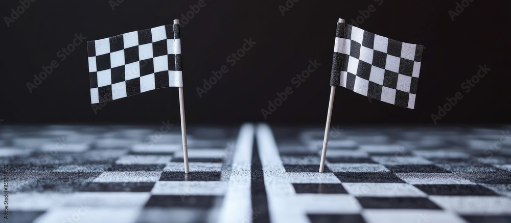 Aufkleber checker flag partnership concept with racing flags on a track and ample space for text or branding o