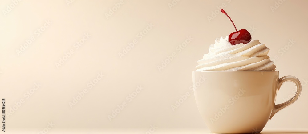 Poster cheerful coffee cup with creamy foam and cherry on top creating a delightful morning indulgence with