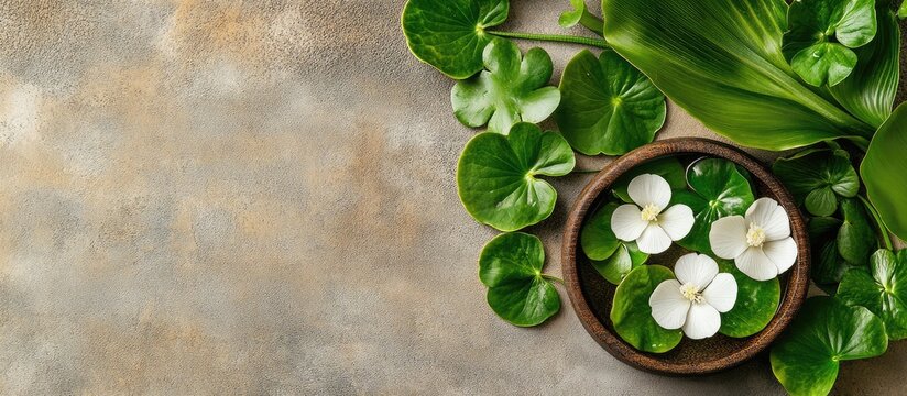 Brahmi and Drynaria Leaves with Herbal Medicine Elements and Empty Space for Text in Elegant Natural Background