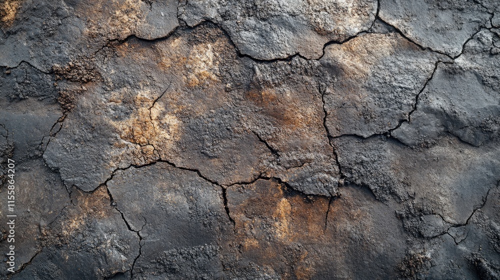 Poster cracked asphalt surface texture for paving and road maintenance with blank area for text or graphics