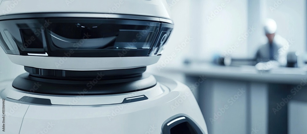 Poster smart robot with advanced technology in modern workspace innovative design for robotics industry wit
