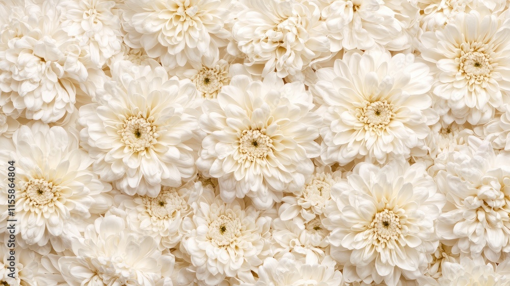 Poster elegant white chrysanthemum flowers bouquet on soft floral background with ample copy space for text