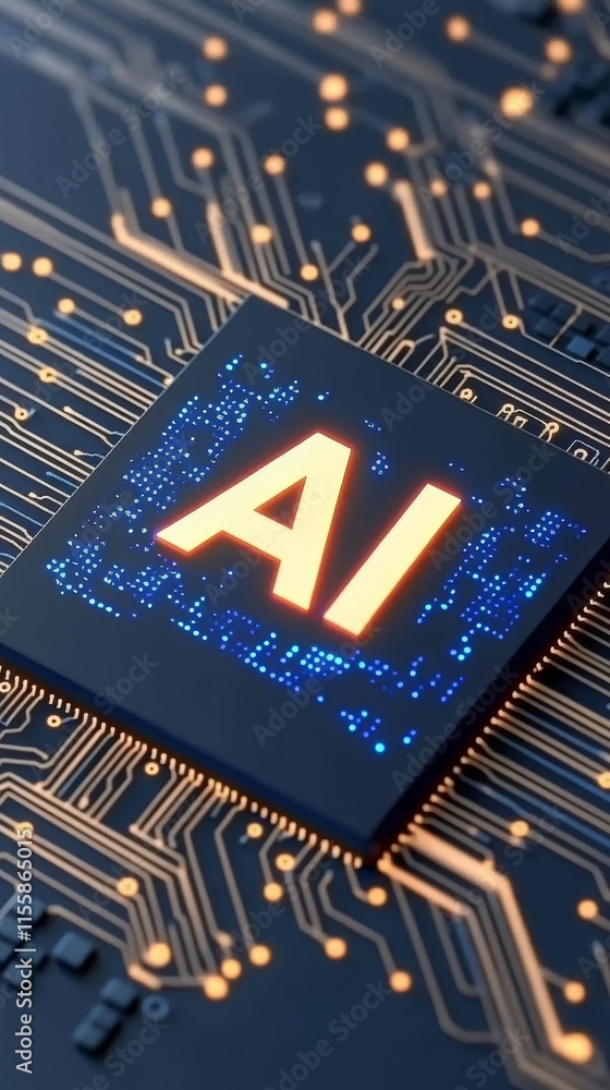 Poster stock microchip featuring a microprocessor enhanced with ai technology