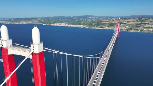 1915 Canakkale Bridge, Turkey, clear day drone footage, oe01