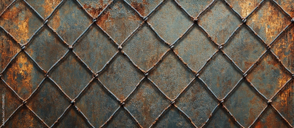 Poster rusty chain link fence background with textured diamond pattern and empty space for text or graphic 